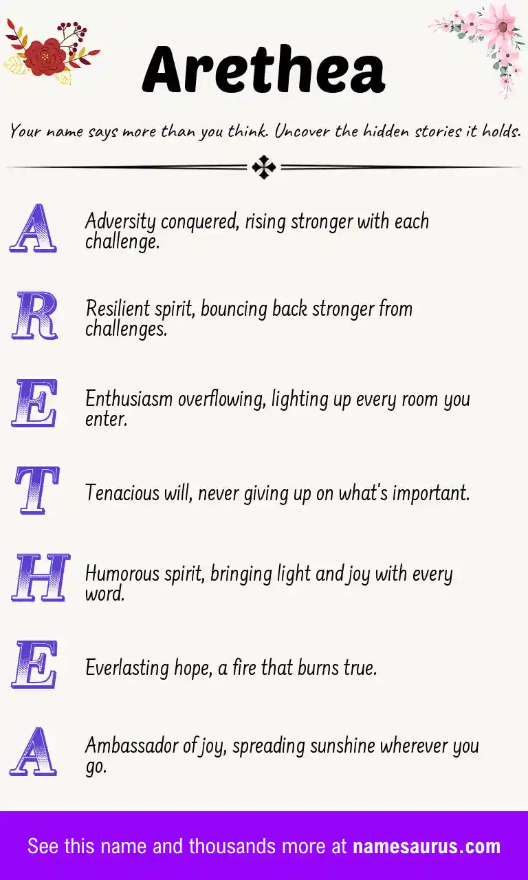 Acrostic poem about Arethea.