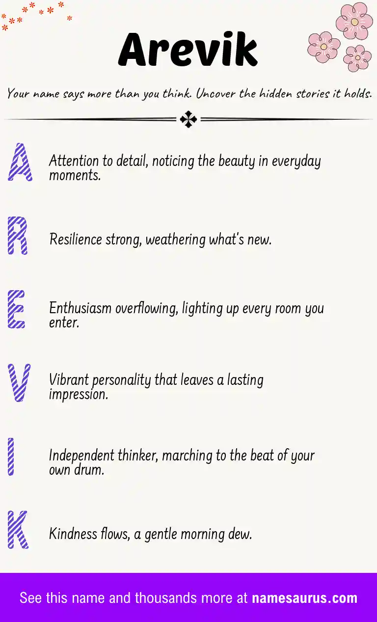 Acrostic poem about Arevik.