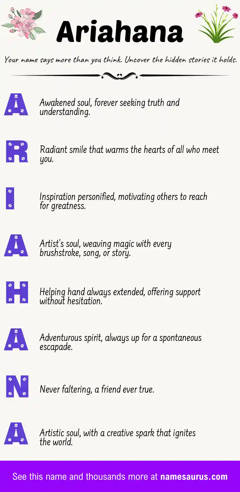 Acrostic poem about Ariahana.
