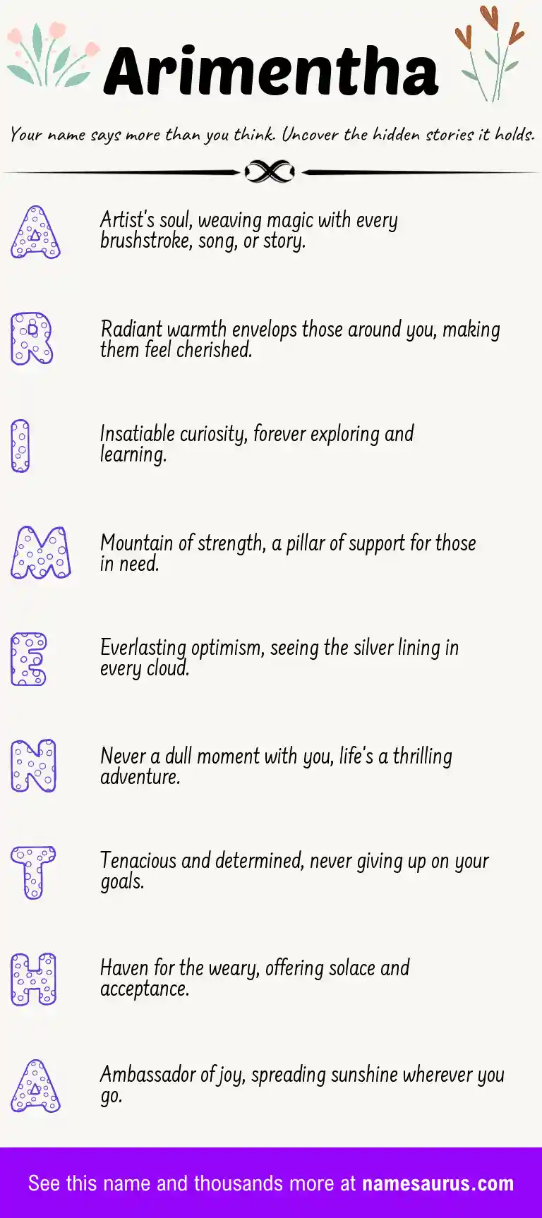 Acrostic poem about Arimentha.