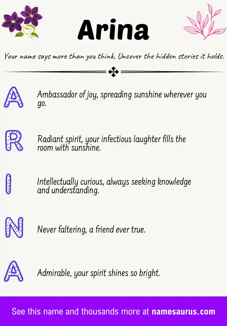 Acrostic poem about Arina.