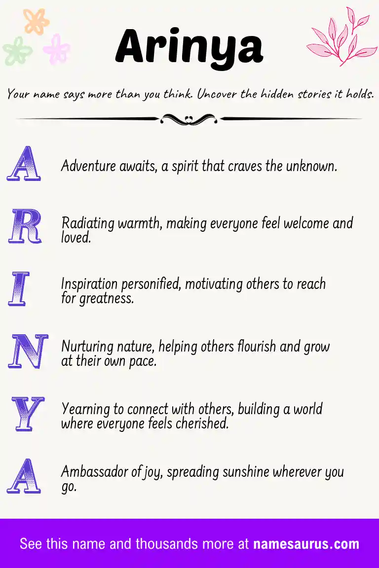 Acrostic poem about Arinya.