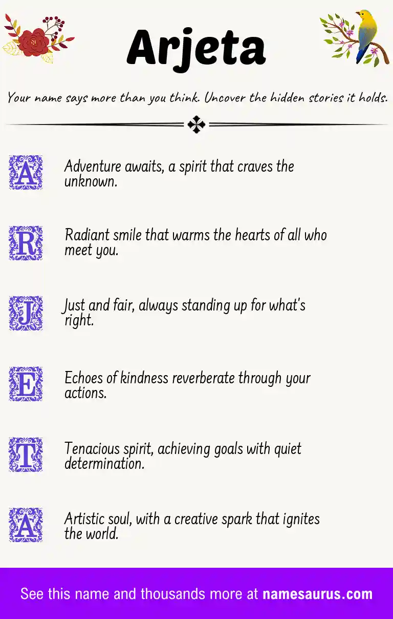 Acrostic poem about Arjeta.