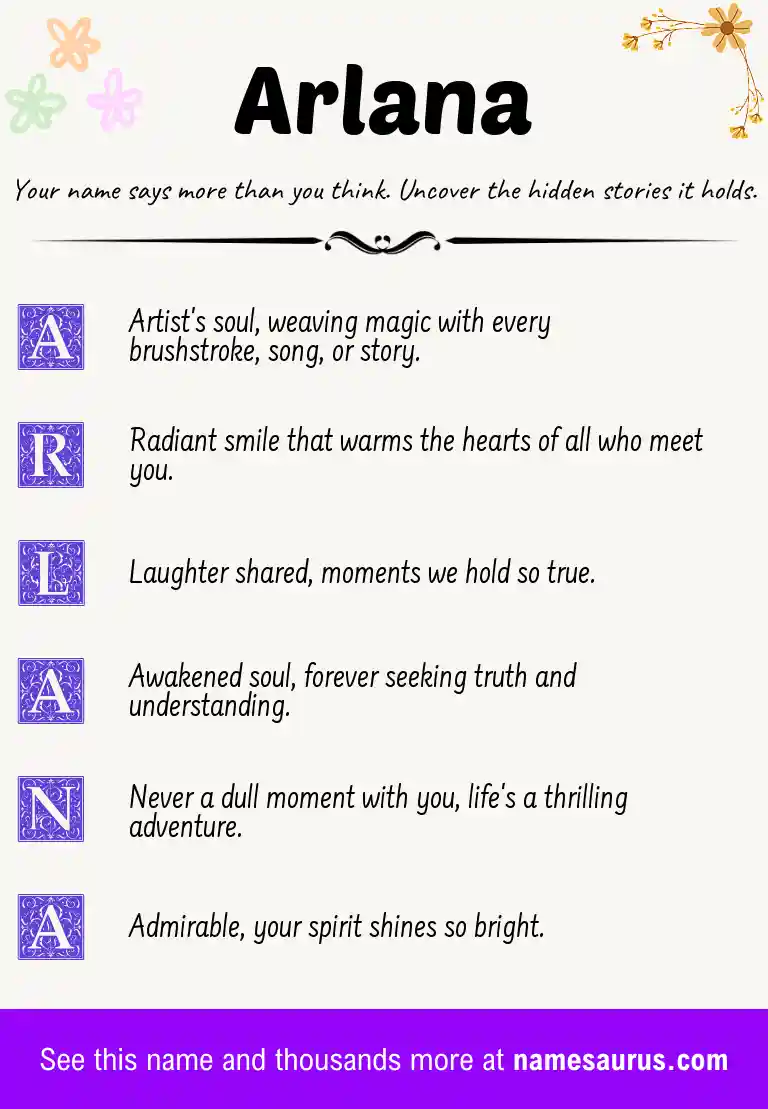 Acrostic poem about Arlana.