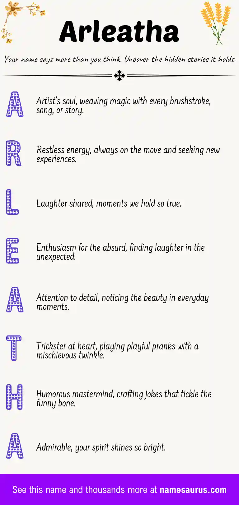 Acrostic poem about Arleatha.