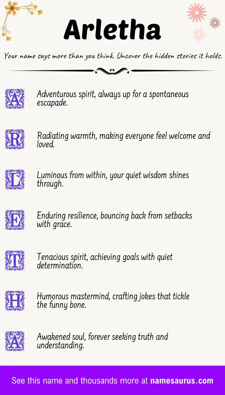 Acrostic poem about Arletha.
