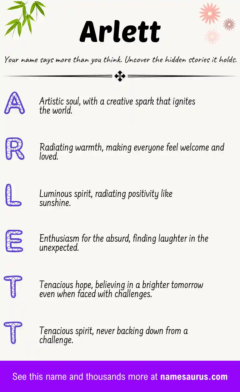 Acrostic poem about Arlett.