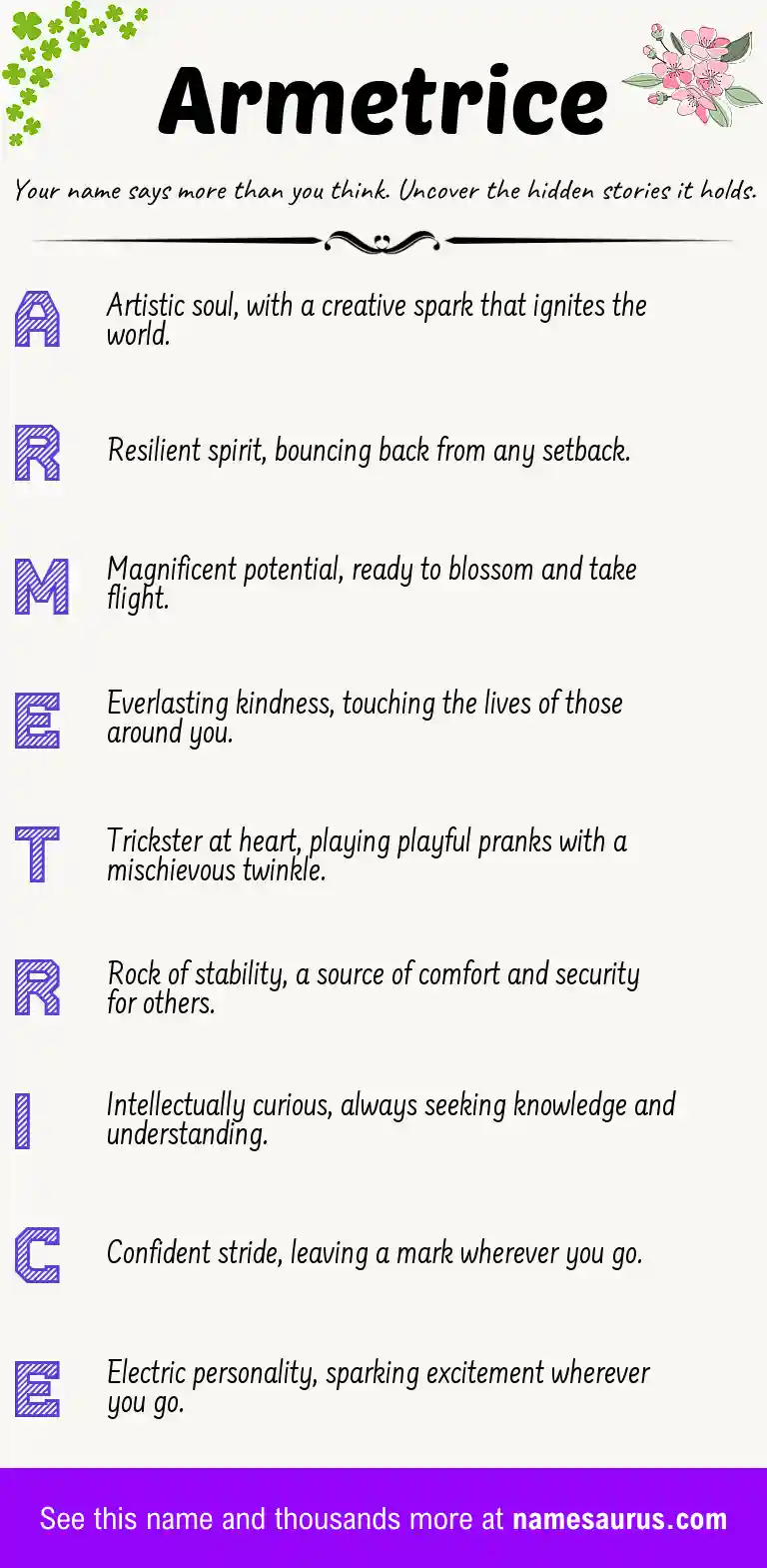 Acrostic poem about Armetrice.