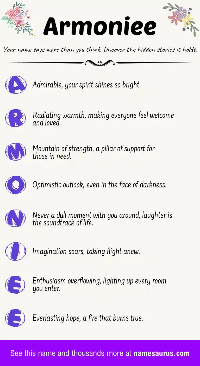 Acrostic poem about Armoniee.
