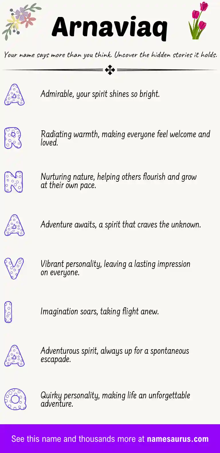 Acrostic poem about Arnaviaq.