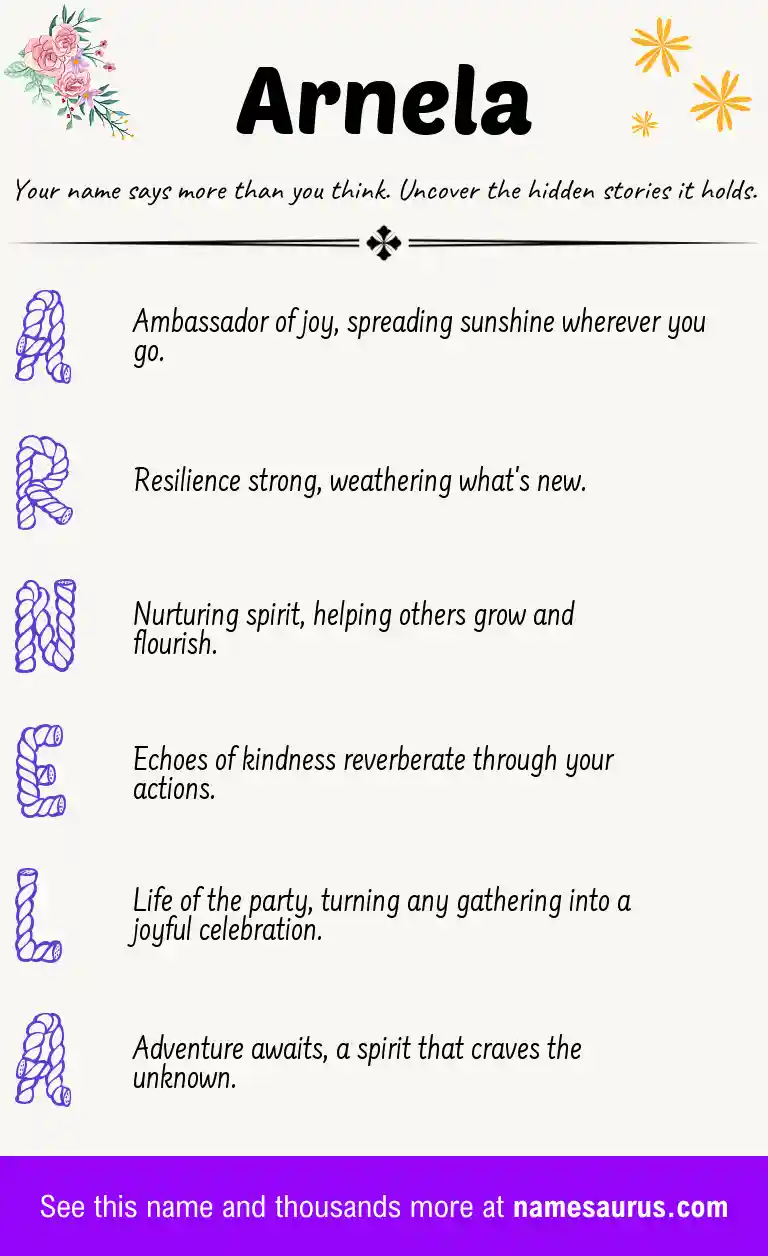 Acrostic poem about Arnela.