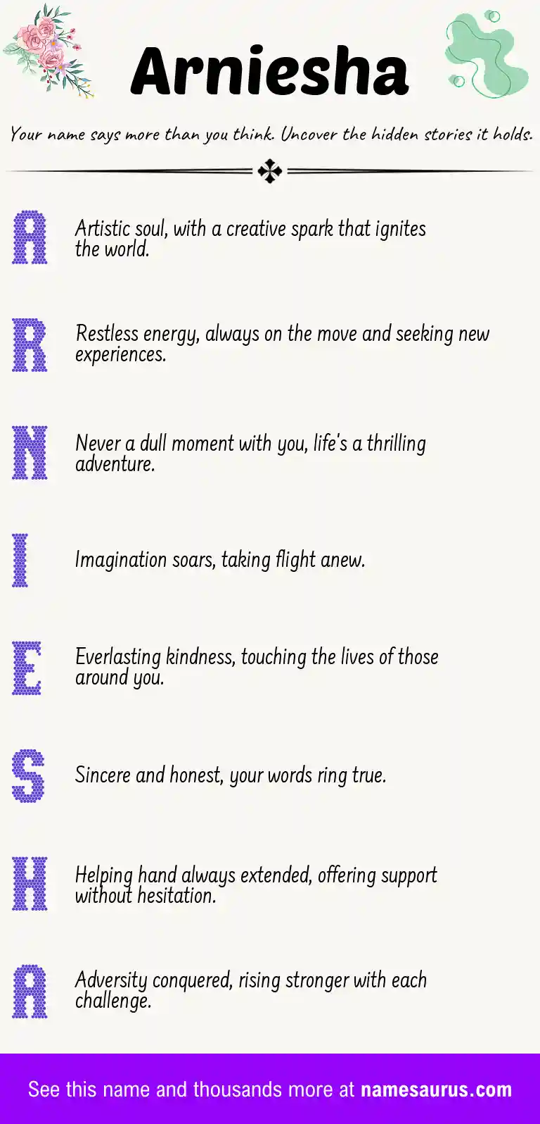 Acrostic poem about Arniesha.