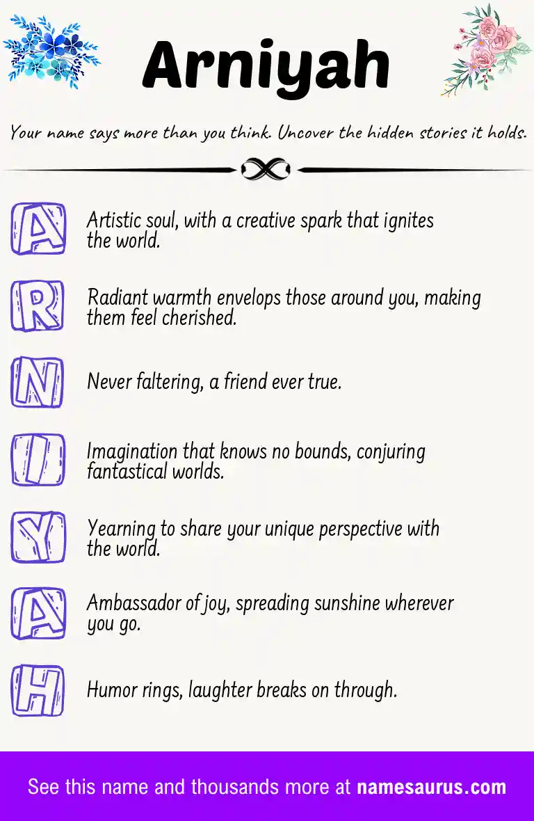 Acrostic poem about Arniyah.