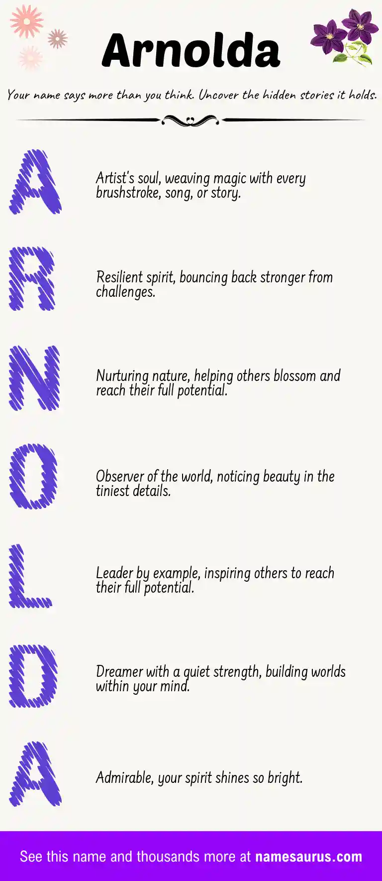 Acrostic poem about Arnolda.