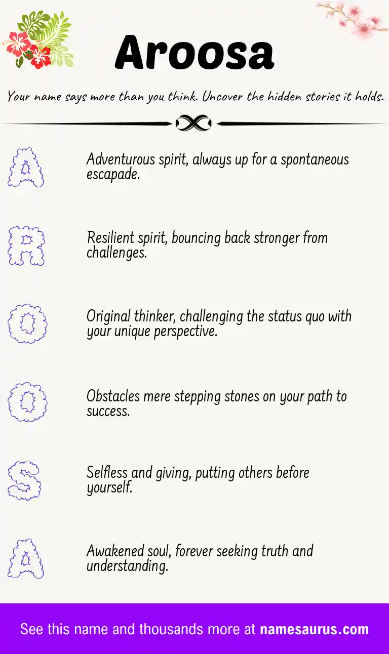 Acrostic poem about Aroosa.