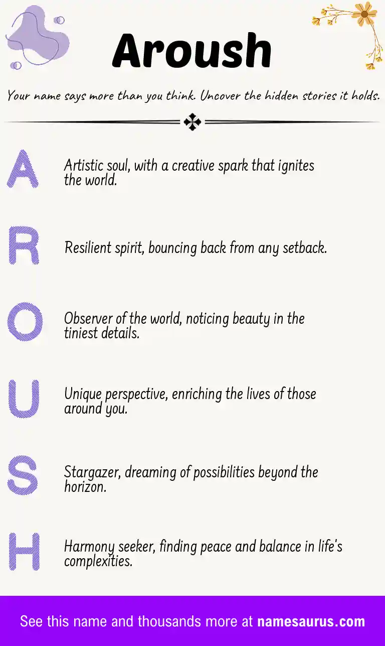 Acrostic poem about Aroush.