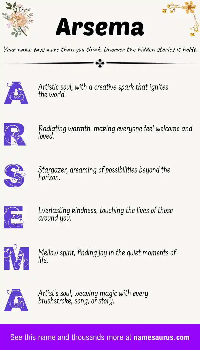 Acrostic poem about Arsema.