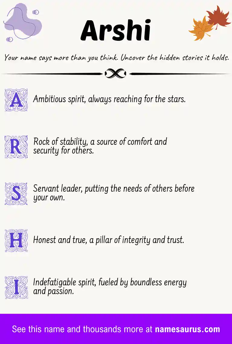 Acrostic poem about Arshi.