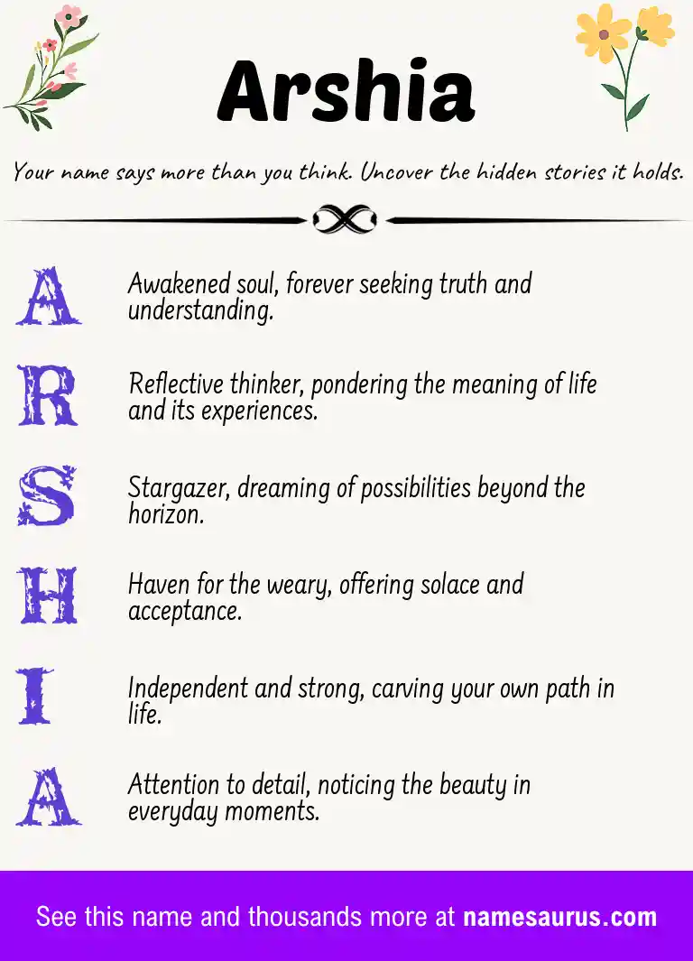 Acrostic poem about Arshia.