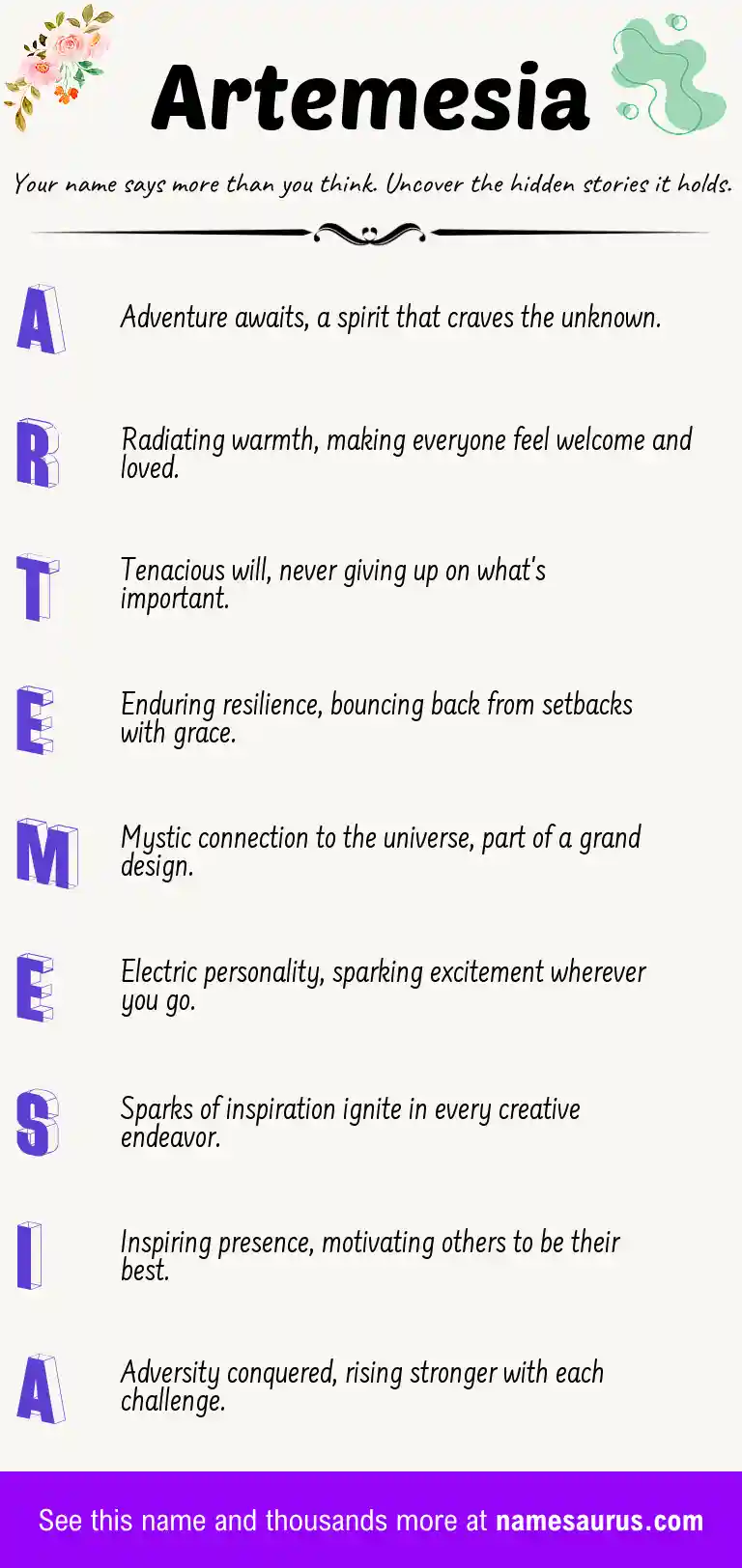 Acrostic poem about Artemesia.