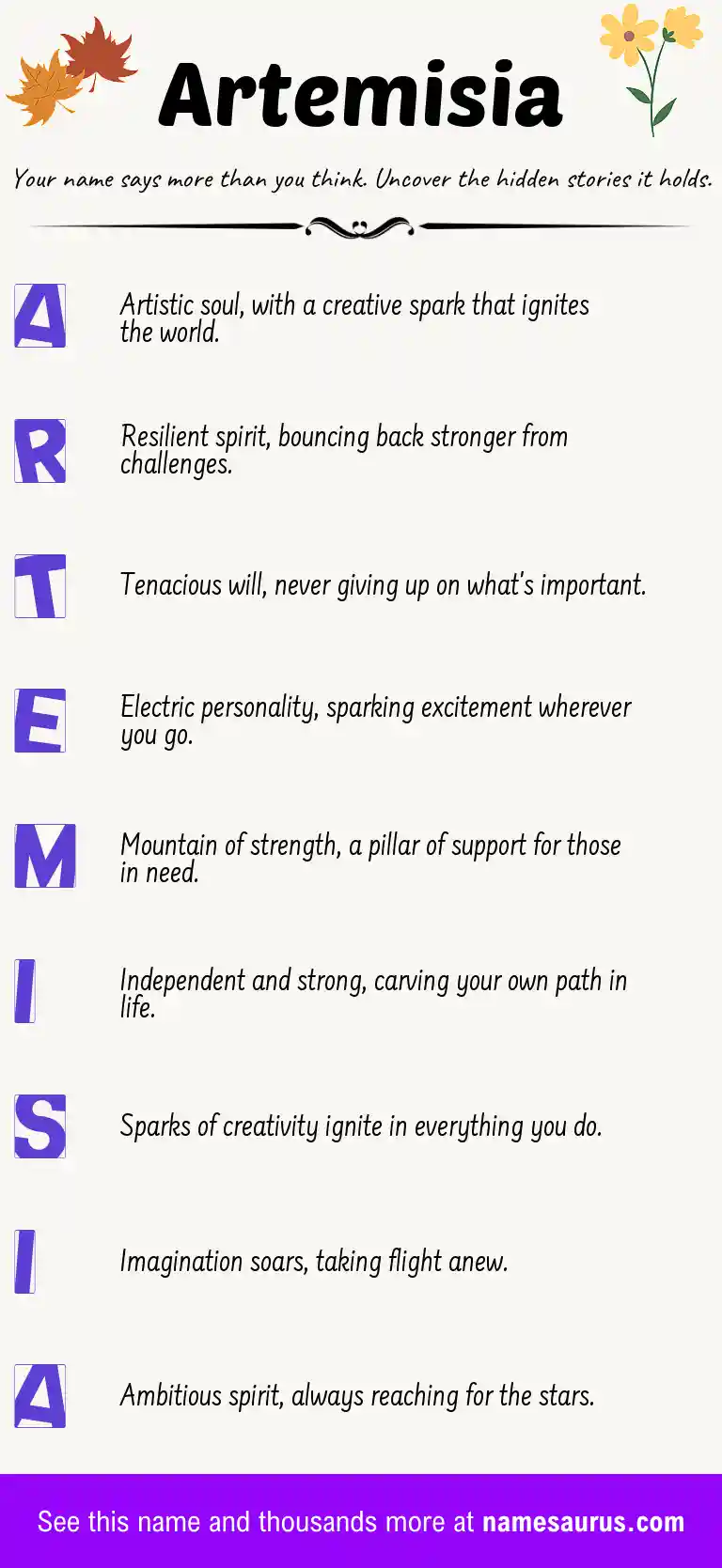 Acrostic poem about Artemisia.