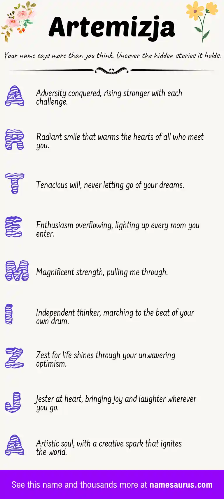 Acrostic poem about Artemizja.