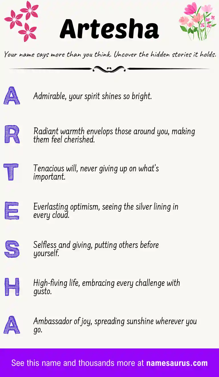 Acrostic poem about Artesha.