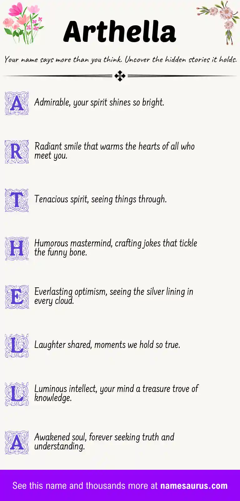 Acrostic poem about Arthella.