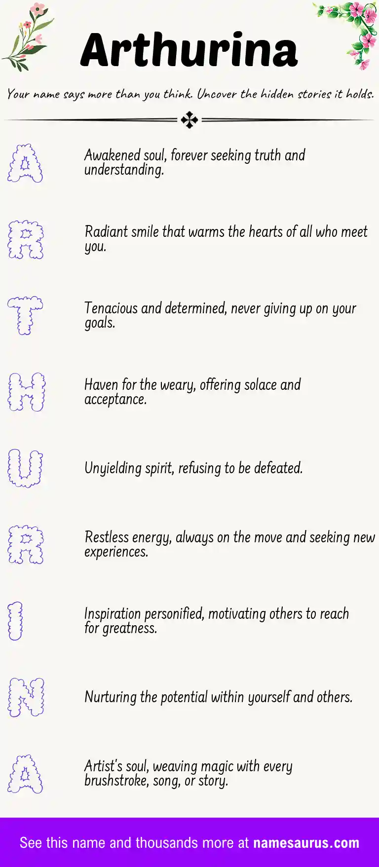 Acrostic poem about Arthurina.