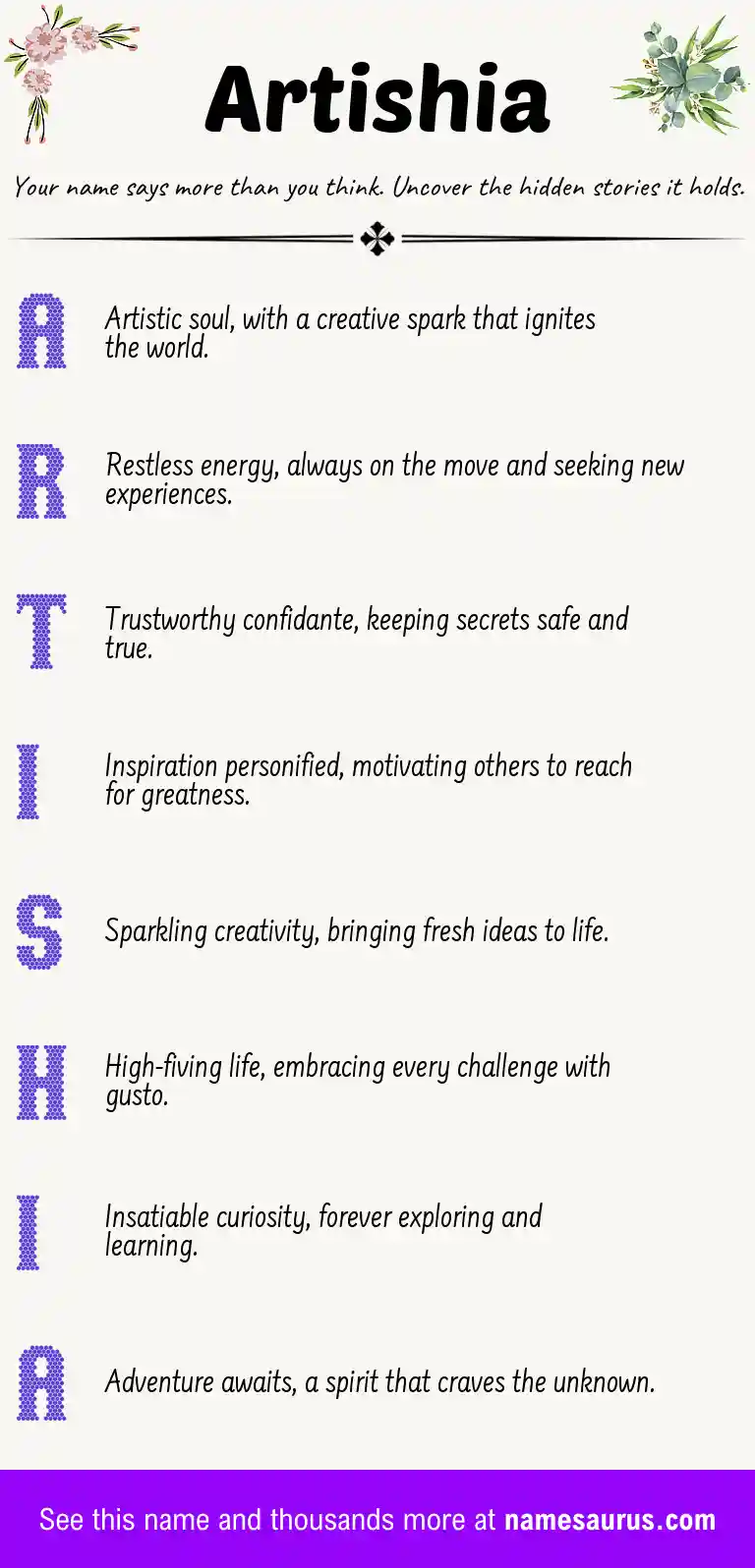 Acrostic poem about Artishia.