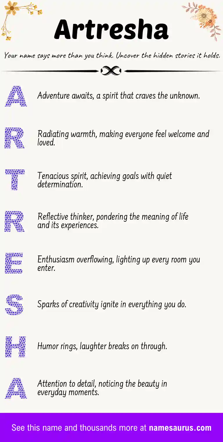Acrostic poem about Artresha.
