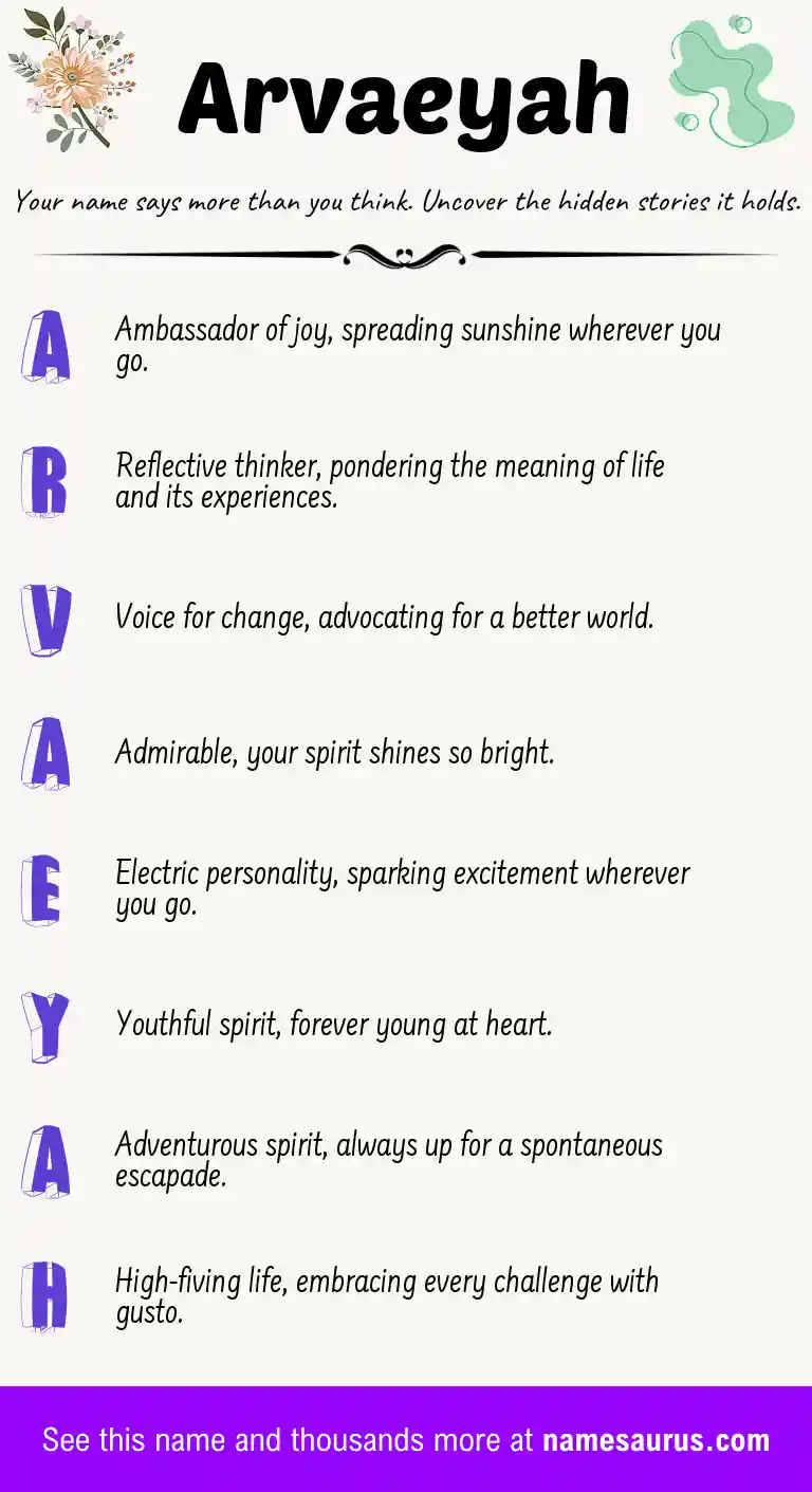 Acrostic poem about Arvaeyah.