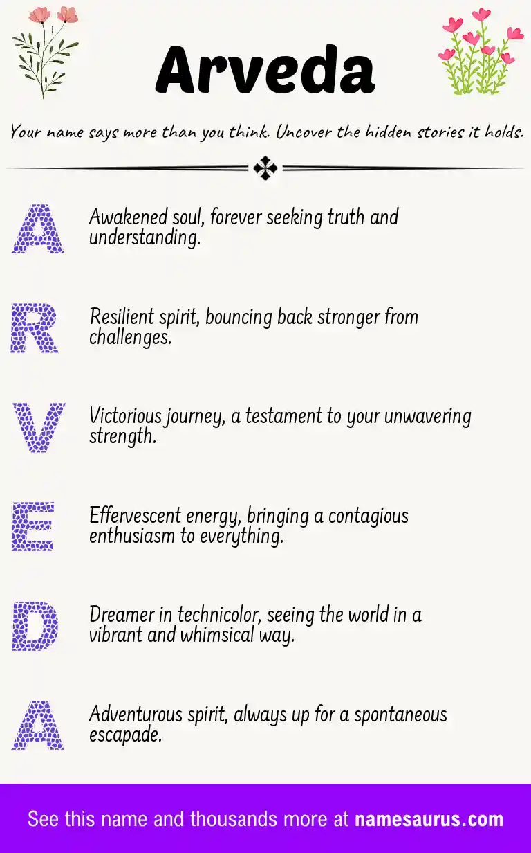 Acrostic poem about Arveda.