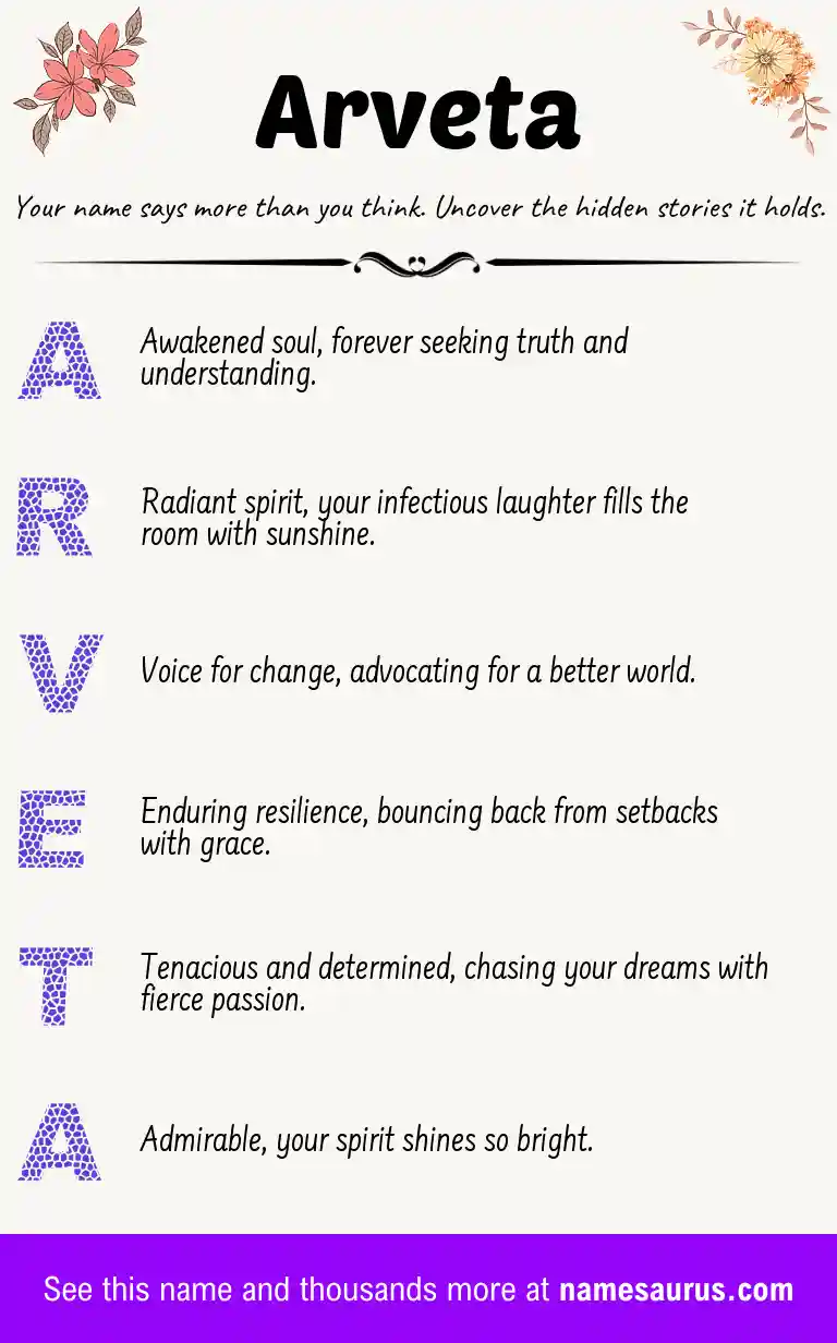 Acrostic poem about Arveta.