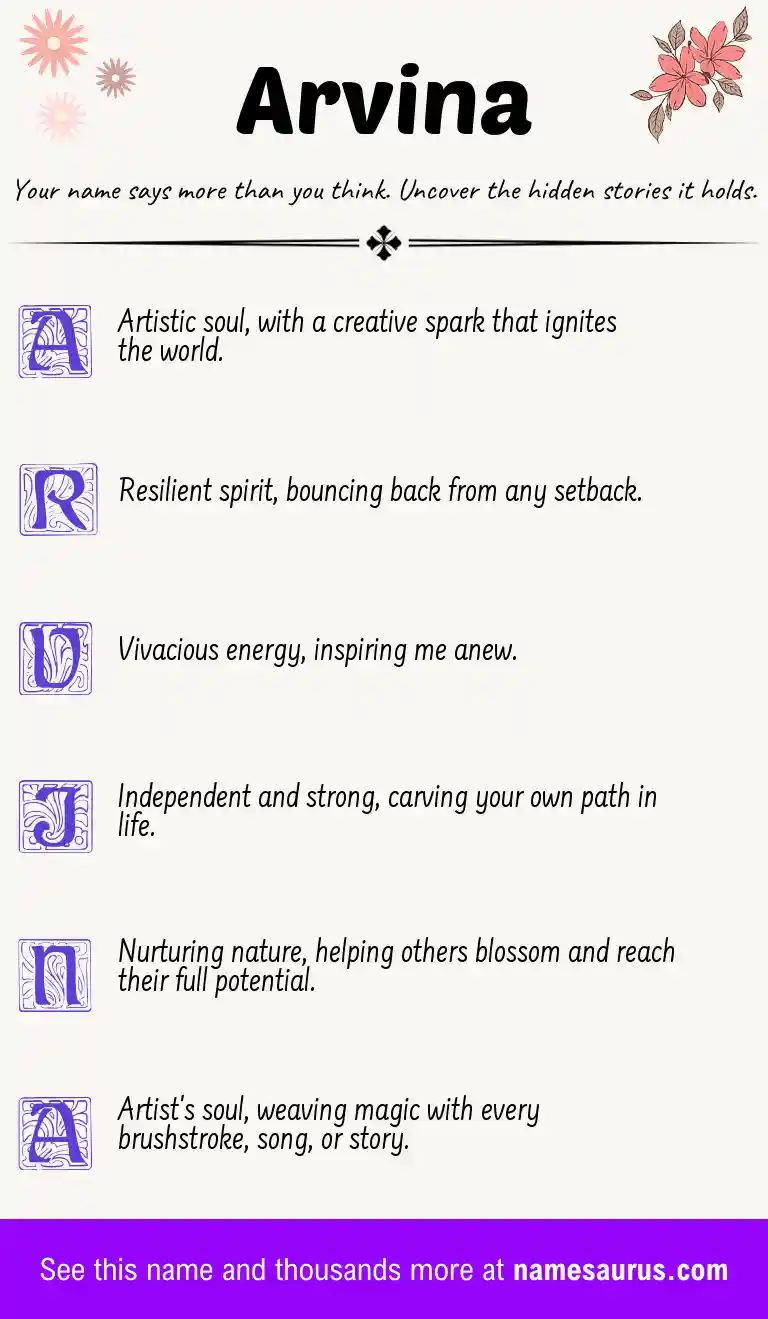 Acrostic poem about Arvina.