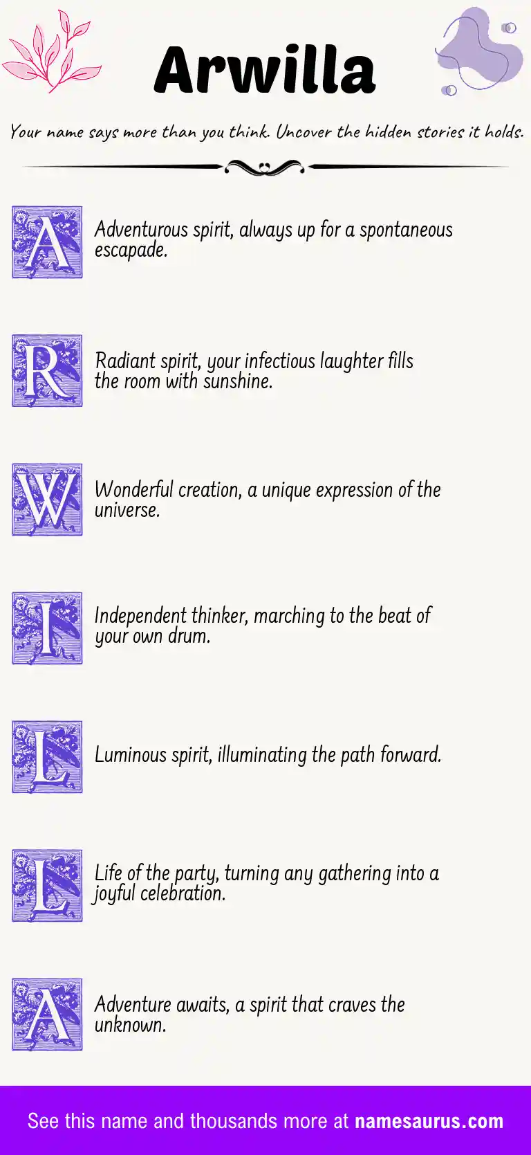 Acrostic poem about Arwilla.