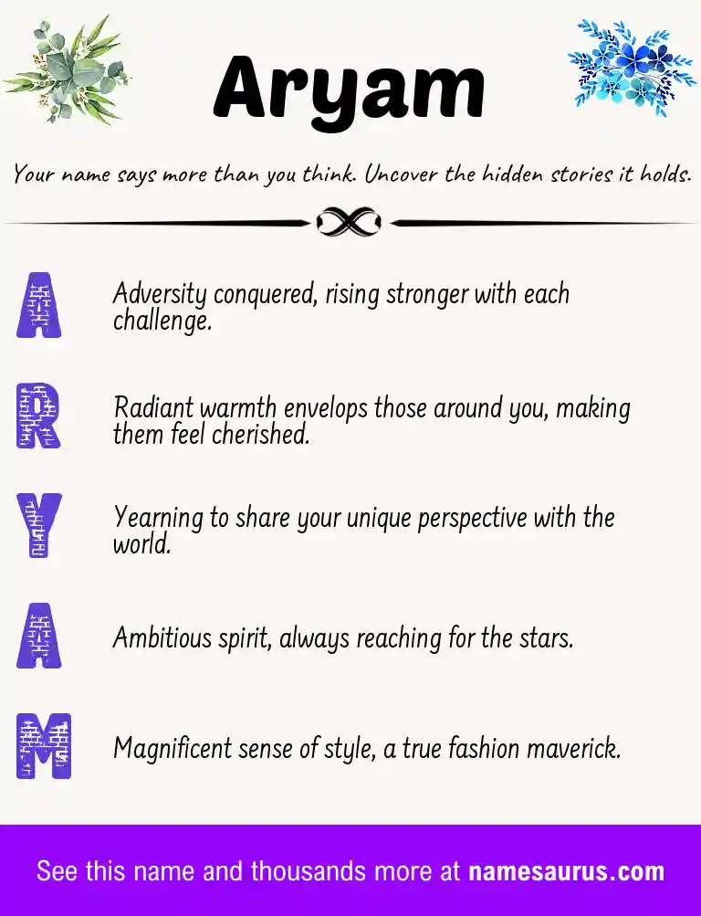 Acrostic poem about Aryam.