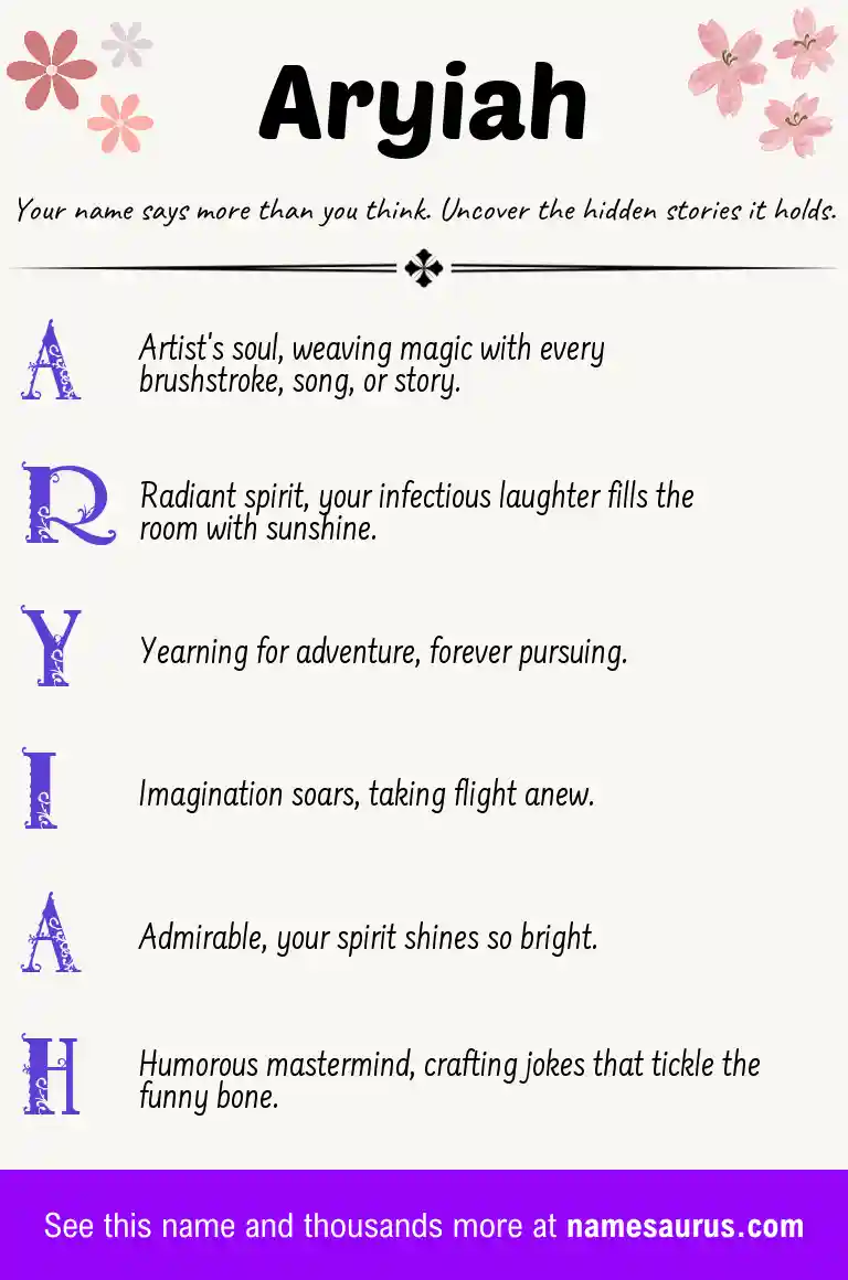 Acrostic poem about Aryiah.