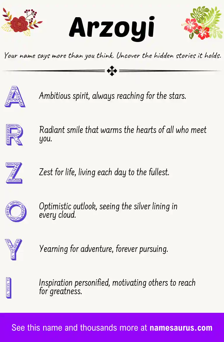 Acrostic poem about Arzoyi.