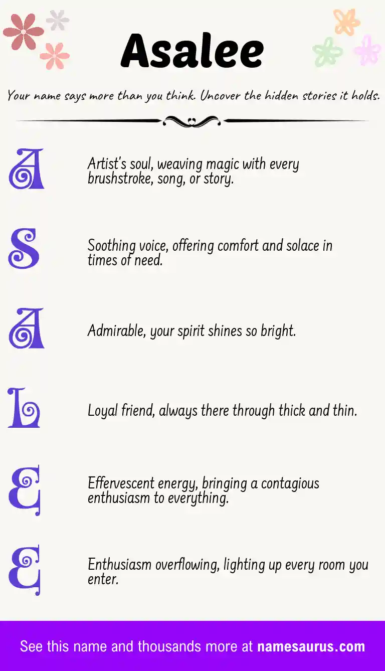 Acrostic poem about Asalee.