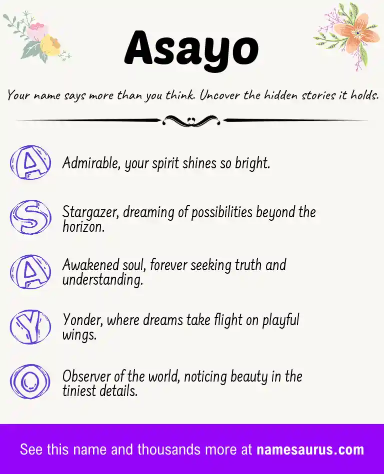 Acrostic poem about Asayo.