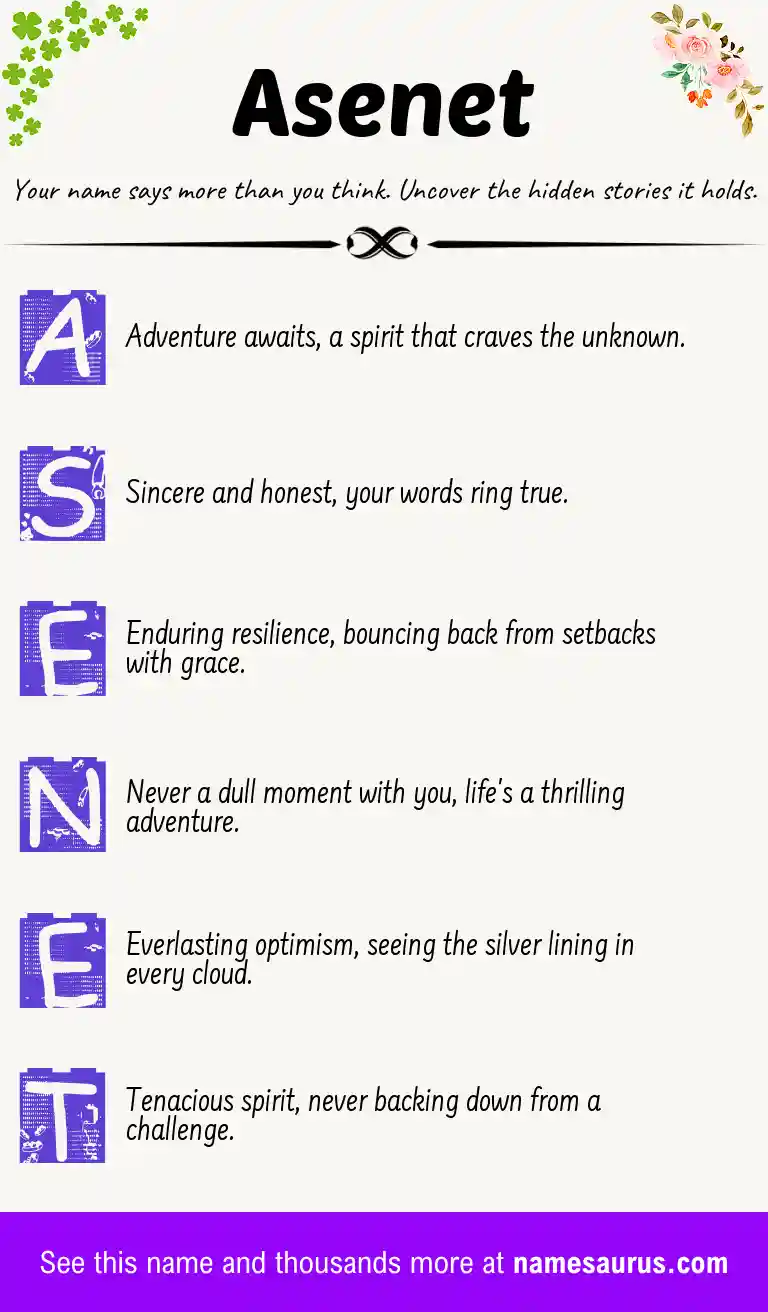 Acrostic poem about Asenet.
