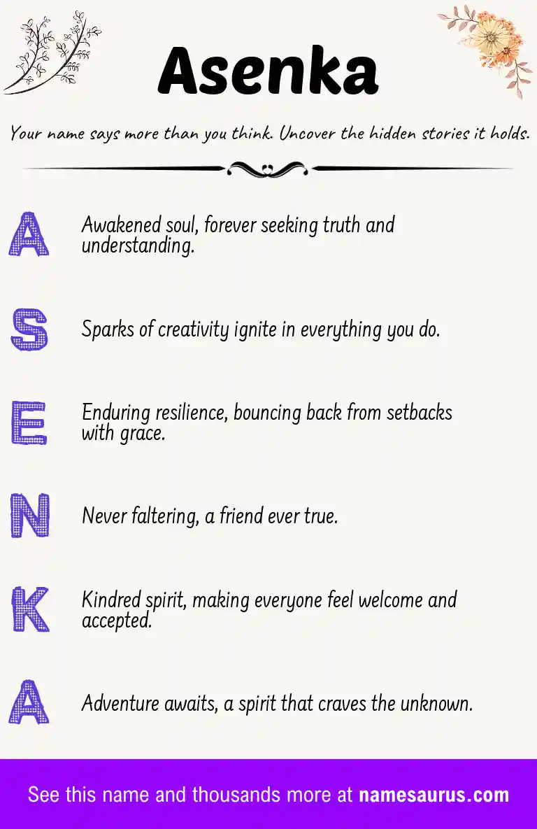 Acrostic poem about Asenka.