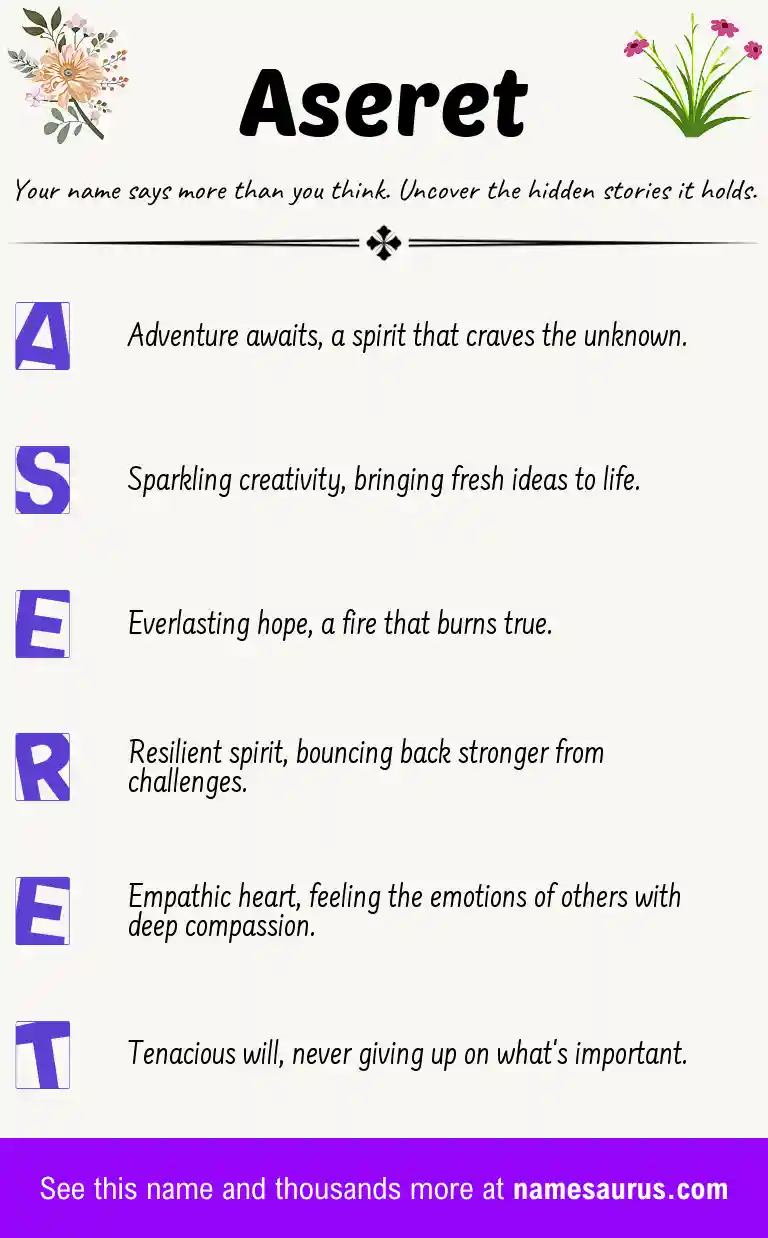Acrostic poem about Aseret.