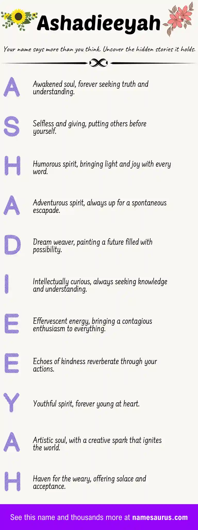 Acrostic poem about Ashadieeyah.