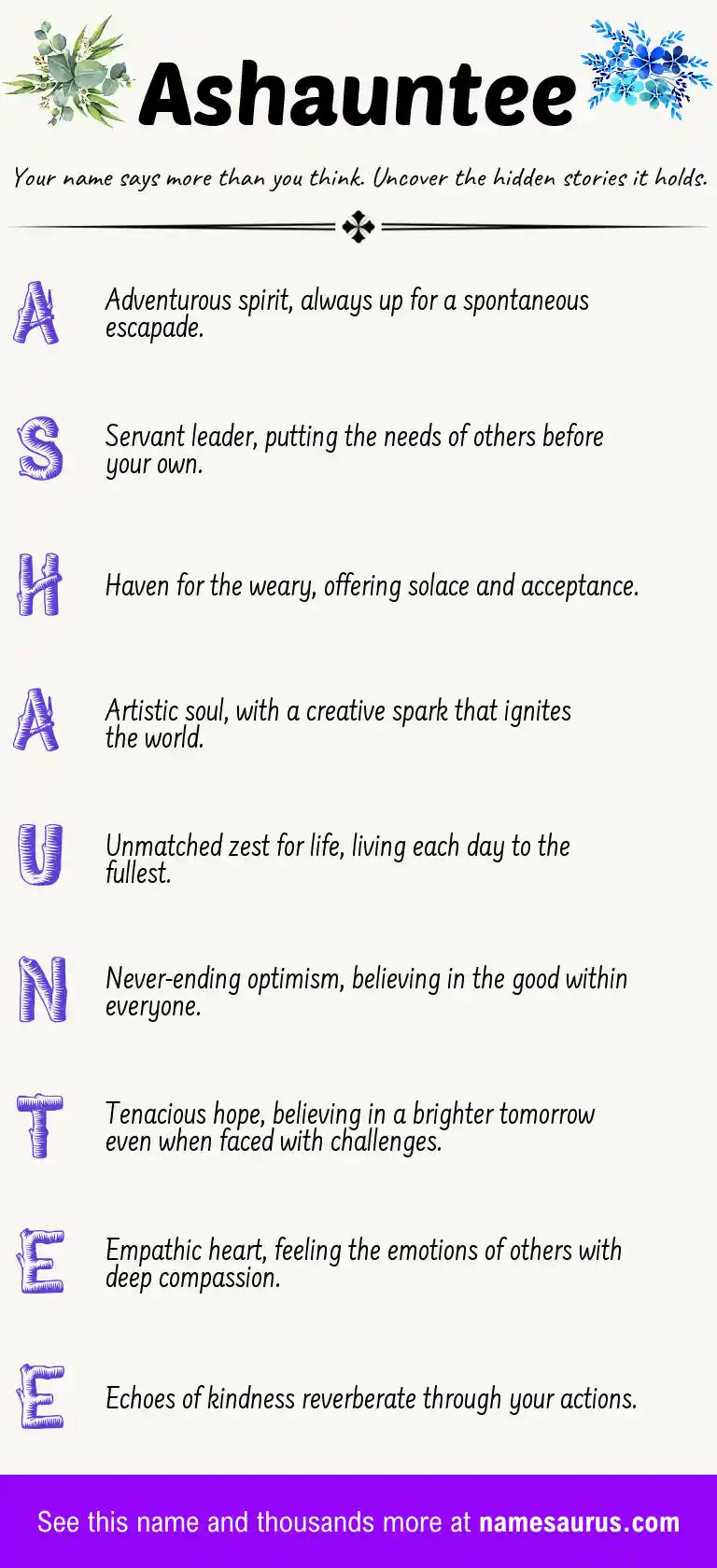 Acrostic poem about Ashauntee.