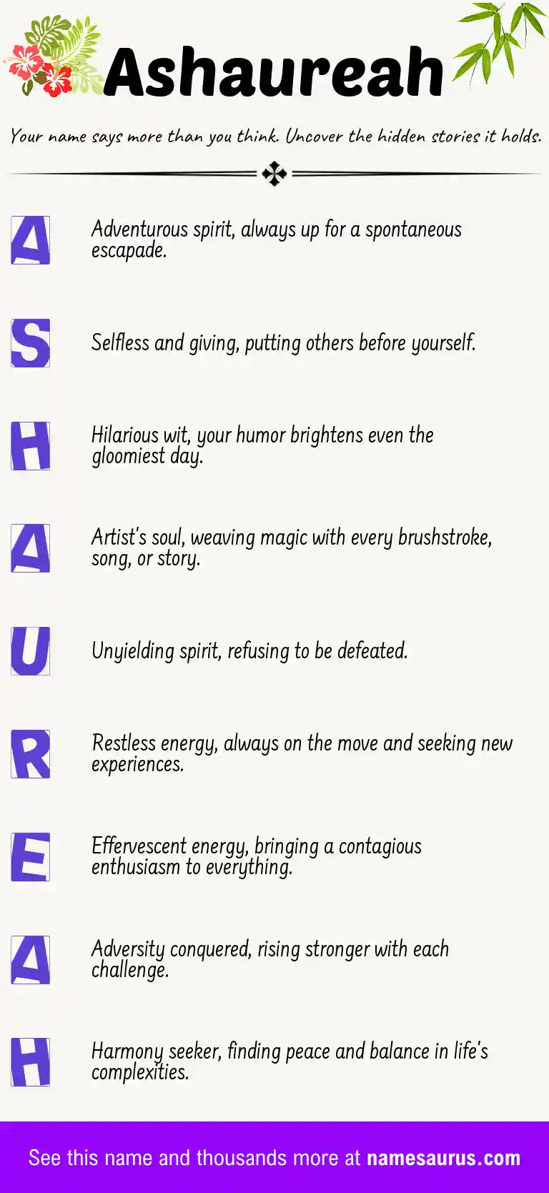 Acrostic poem about Ashaureah.