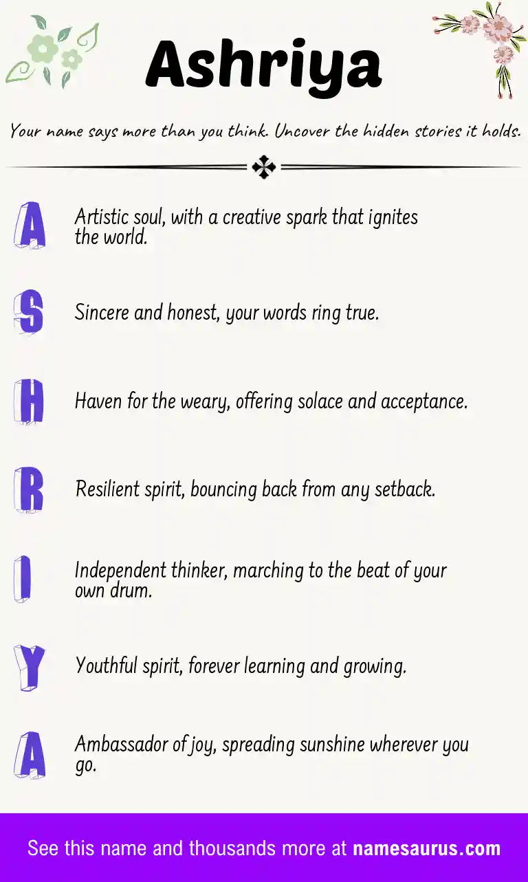 Acrostic poem about Ashriya.