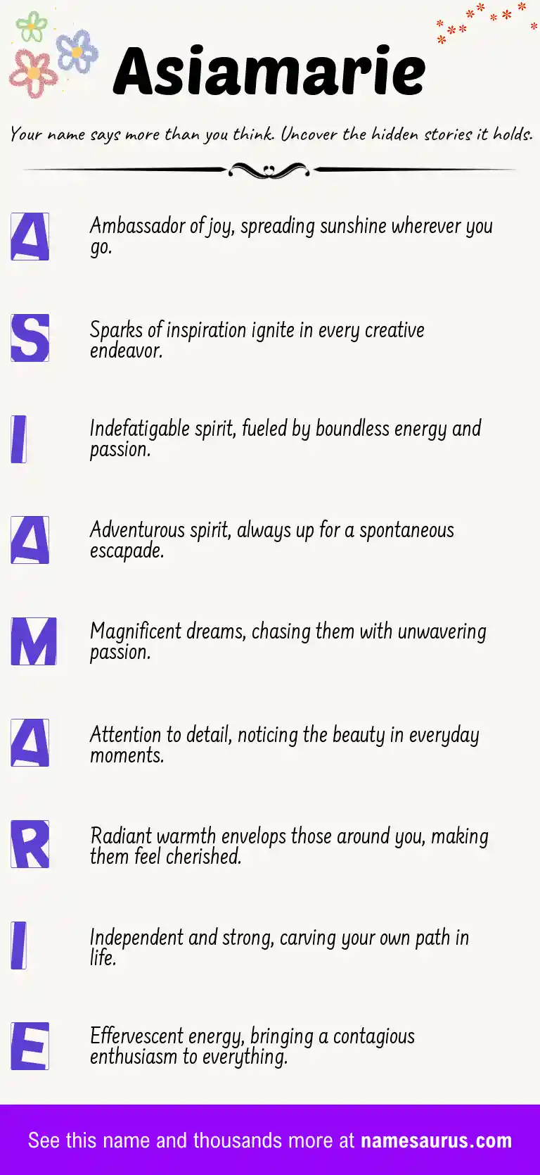 Acrostic poem about Asiamarie.
