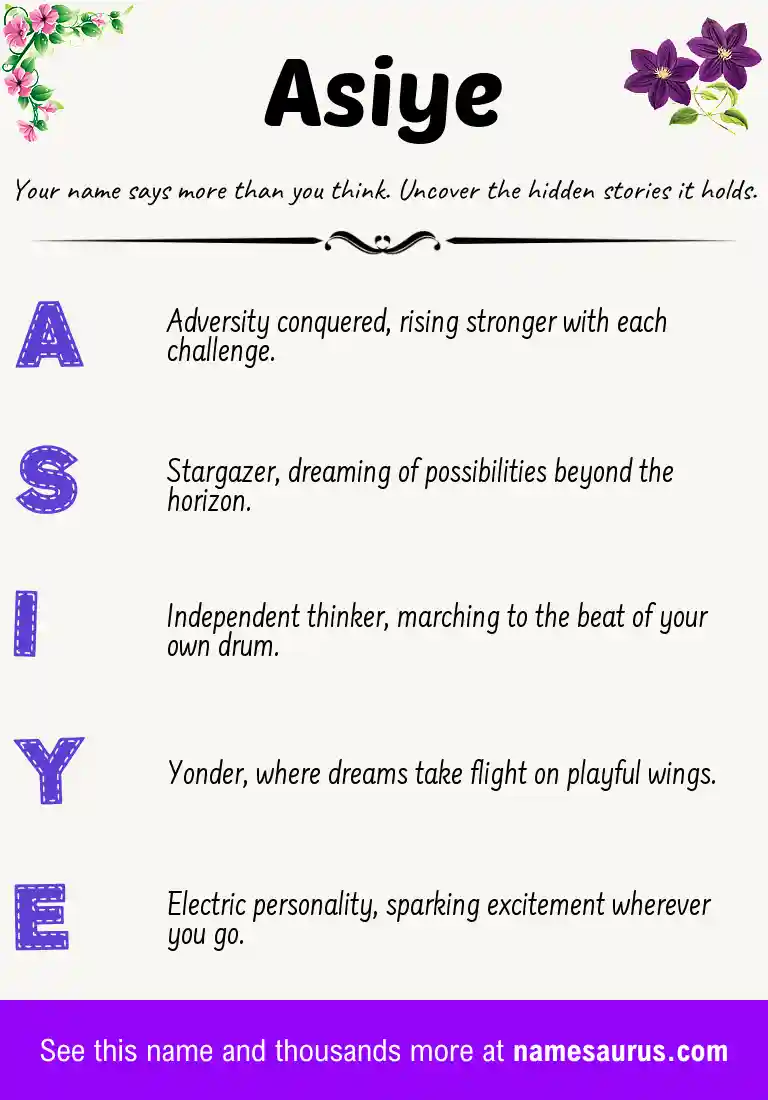 Acrostic poem about Asiye.